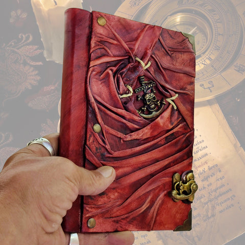 Handcrafted leather Journal with Brass Seamen Skull, Handmade Blank Paper-Inspirational Birthday Gifts for Women and Unique Gifts for Men