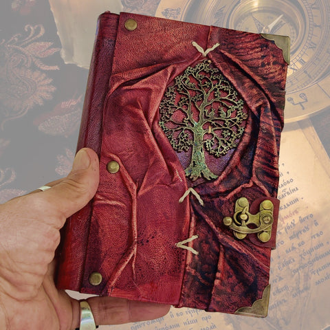 Handcrafted leather Journal with Brass Tree of Life, Handmade Blank Paper-Inspirational Birthday Gifts for Women and Unique Gifts for Men