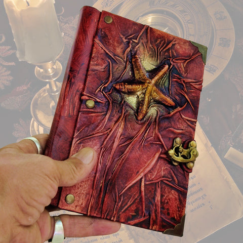 Handcrafted leather Journal with Embossed Star Fish, Handmade Blank Paper-Inspirational Birthday Gifts for Women and Unique Gifts for Men