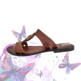 Handcrafted Vegetal Leather Sandal for Women with Ethnic Brass Ornament-Life Style Summer Shoes-Gift Flip Flop Fashion Footwear.