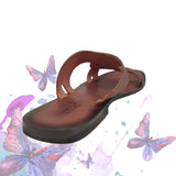 Handcrafted Vegetal Leather Sandal for Women with Ethnic Brass Ornament-Life Style Summer Shoes-Gift Flip Flop Fashion Footwear.