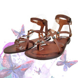 Handcrafted Vegetal Leather Sandal for Women with Ethnic Evil Eye Beads-Life Style High Back Summer Shoes-Gift Flip Flop Fashion Footwear