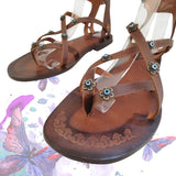 Handcrafted Vegetal Leather Sandal for Women with Ethnic Evil Eye Beads-Life Style High Back Summer Shoes-Gift Flip Flop Fashion Footwear