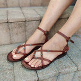 Handcrafted Vegetal Leather Sandal for Women with Ethnic Evil Eye Beads-Life Style High Back Summer Shoes-Gift Flip Flop Fashion Footwear