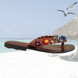 Handcrafted Vegetal Leather Sandal for Women with Ethnic Evil Eye Beads-Life Style High Back Summer Shoes-Gift Flip Flop Fashion Footwear