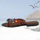Handcrafted Vegetal Leather Sandal for Women with Ethnic Evil Eye Beads-Life Style High Back Summer Shoes-Gift Flip Flop Fashion Footwear