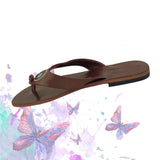 Handcrafted Vegetal Leather Flip Flop for Women with Blue Stone Ornament-Life Style Sandals-Gift for Fashion Footwear