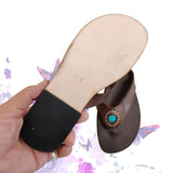 Handcrafted Vegetal Leather Flip Flop for Women with Blue Stone Ornament-Life Style Sandals-Gift for Fashion Footwear
