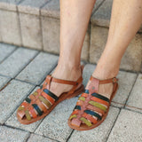 Handcrafted Strappy Vegetal Leather Women Sandalet -Life Style Shoes-Gift Fashion Footwear-Strappy Sandal