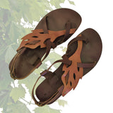 Handcrafted Strappy Strappy Vegetal Leather Women Sandalet Leaf Design-Life Style Shoes-Gift Fashion Footwear-Strappy Sandal