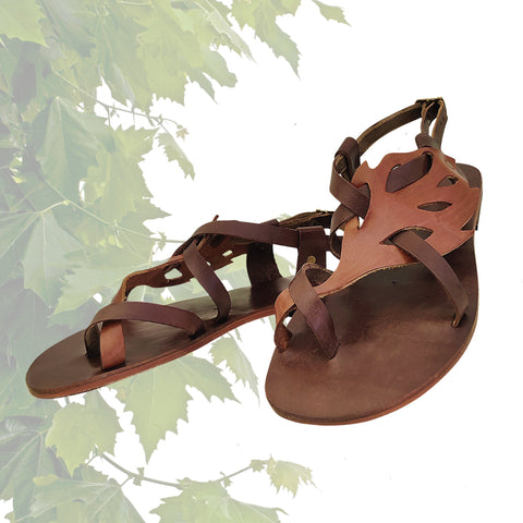 Handcrafted Strappy Strappy Vegetal Leather Women Sandalet Leaf Design-Life Style Shoes-Gift Fashion Footwear-Strappy Sandal
