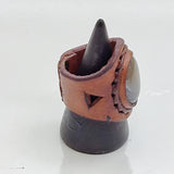 Unique Handcrafted Genuine Vegetal Brown Leather Ring with Gray Agate Stone -Unisex Gift Fashion Jewelry Band with Naturel Stone