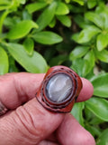 Unique Handcrafted Genuine Vegetal Brown Leather Ring with Gray Agate Stone -Unisex Gift Fashion Jewelry Band with Naturel Stone