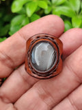Unique Handcrafted Genuine Vegetal Brown Leather Ring with Gray Agate Stone -Unisex Gift Fashion Jewelry Band with Naturel Stone