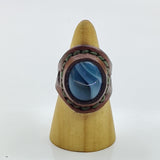 Unique Handcrafted Genuine Vegetal Brown Leather Ring with Blue Agate Stone-Size 10 Unisex Gift Fashion Jewelry with Natural Stone Band