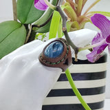Unique Handcrafted Genuine Vegetal Brown Leather Ring with Blue Agate Stone-Size 10 Unisex Gift Fashion Jewelry with Natural Stone Band
