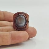 Unique Handcrafted Genuine Vegetal Brown Leather Ring with Gray Agate Stone -Unisex Gift Fashion Jewelry Band with Naturel Stone