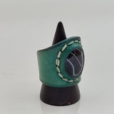 Unique Handcrafted Genuine Vegetal Green Leather Ring with Black Agate Stone Setting-Unisex Gift Fashion Jewelry Band