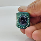 Unique Handcrafted Genuine Vegetal Green Leather Ring with Black Agate Stone Setting-Unisex Gift Fashion Jewelry Band