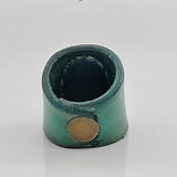 Unique Handcrafted Genuine Vegetal Green Leather Ring with Black Agate Stone Setting-Unisex Gift Fashion Jewelry Band