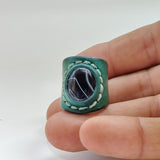 Unique Handcrafted Genuine Vegetal Green Leather Ring with Black Agate Stone Setting-Unisex Gift Fashion Jewelry Band