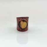 Unique Handcrafted Genuine Vegetal Brown Leather Ring with Tiger Eye Stone-Unisex Gift Fashion Jewelry Band with Naturel Stone