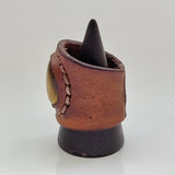 Unique Handcrafted Genuine Vegetal Brown Leather Ring with Tiger Eye Stone-Unisex Gift Fashion Jewelry Band with Naturel Stone