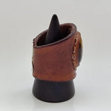 Unique Handcrafted Genuine Vegetal Brown Leather Ring with Tiger Eye Stone-Unisex Gift Fashion Jewelry Band with Naturel Stone