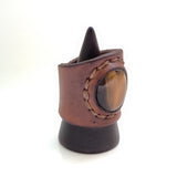 Unique Handcrafted Genuine Vegetal Brown Leather Ring with Tiger Eye Stone-Unisex Gift Fashion Jewelry Band with Naturel Stone