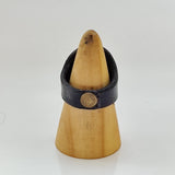 Unique Handcrafted Genuine Vegetal Black Leather Ring with Amber Agate Stone with White Stripes-Size 10.5 Gift Unisex Fashion Jewelry Band