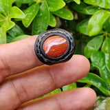 Unique Handcrafted Genuine Vegetal Black Leather Ring with Amber Agate Stone with White Stripes-Size 10.5 Gift Unisex Fashion Jewelry Band