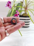 Unique Handcrafted Genuine Vegetal Black Leather Ring with Amber Agate Stone with White Stripes-Size 10.5 Gift Unisex Fashion Jewelry Band