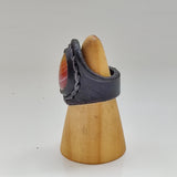 Unique Handcrafted Genuine Vegetal Black Leather Ring with Amber Agate Stone-Unisex Gift with Natural Stone Fashion Jewelry Band