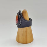Unique Handcrafted Genuine Vegetal Black Leather Ring with Amber Agate Stone-Unisex Gift with Natural Stone Fashion Jewelry Band