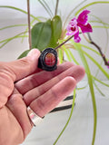 Unique Handcrafted Genuine Vegetal Black Leather Ring with Amber Agate Stone-Unisex Gift with Natural Stone Fashion Jewelry Band