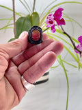 Unique Handcrafted Genuine Vegetal Black Leather Ring with Amber Agate Stone-Unisex Gift with Natural Stone Fashion Jewelry Band
