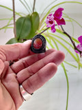 Unique Handcrafted Genuine Vegetal Black Leather Ring with Amber Agate Stone-Unisex Gift with Natural Stone Fashion Jewelry Band
