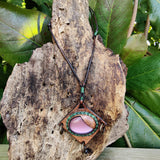 Bohemian Handcrafted Genuine Vegetal Brown Leather Necklace with Pink Cat Eye Stone-Lifestyle Unique Gift Unisex Fashion Leather Jewelry