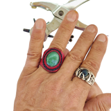 Unique Handcrafted Vegetal Maroon Color Leather Ring with Moss Agate Stone Setting-Lifestyle Unisex Gift Fashion Jewelry with Naturel Stone