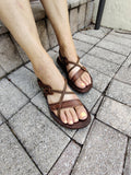 Handcrafted Strappy Strappy Vegetal Leather Women Sandalet -Life Style Shoes-Gift Fashion Footwear-Strappy Sandal
