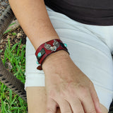 Unique Handcrafted Maroon and Black Color Genuine Leather with Broken Heart Concho Bracelet-Adjustable Unisex Gift Studded Cuff Wristband