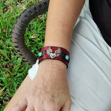 Unique Handcrafted Maroon and Black Color Genuine Leather with Broken Heart Concho Bracelet-Adjustable Unisex Gift Studded Cuff Wristband