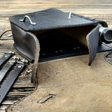 Handcrafted Vegetal Leather Black Skull Motorcycle Left Side Saddle Bag-Softail and Universal Swingarm Bag with Skull Design