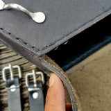 Handcrafted Vegetal Leather Black Skull Motorcycle Left Side Saddle Bag-Softail and Universal Swingarm Bag with Skull Design