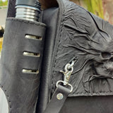 Handcrafted Vegetal Leather Black Skull Motorcycle Left Side Saddle Bag-Softail and Universal Swingarm Bag with Skull Design