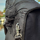 Handcrafted Vegetal Leather Black Skull Motorcycle Left Side Saddle Bag-Softail and Universal Swingarm Bag with Skull Design