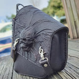 Handcrafted Vegetal Leather Black Skull Motorcycle Left Side Saddle Bag-Softail and Universal Swingarm Bag with Skull Design