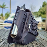 Handcrafted Vegetal Leather Black Skull Motorcycle Left Side Saddle Bag-Softail and Universal Swingarm Bag with Skull Design