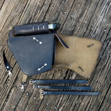 Handcrafted Vegetal Leather Black Skull Motorcycle Left Side Saddle Bag-Softail and Universal Swingarm Bag with Skull Design