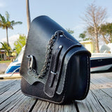 Handcrafted Vegetal Leather Black Motorcycle Left Side Saddlebag with Chain-Gift Harley Davidson Softail-Universal Swingarm Bag
